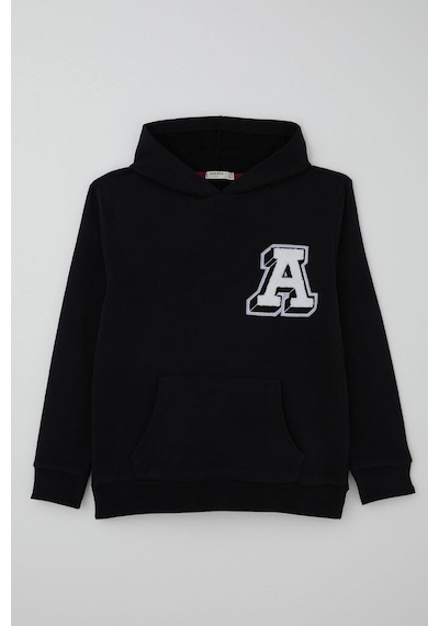 Breeze Erkek Çocuk Sweatshirt A Harfi Yazı Nakış Armalı 9-14 Yaş, Siyah