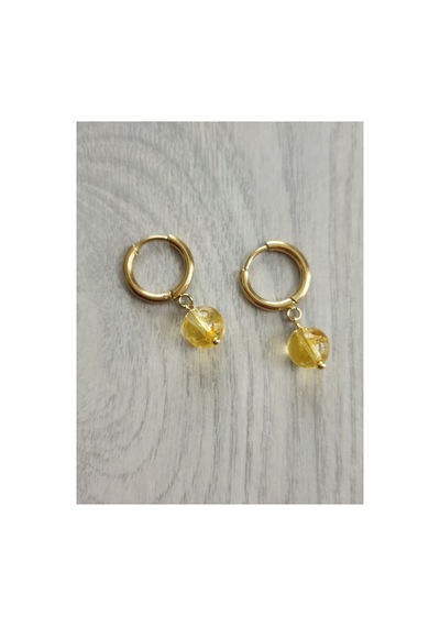 Sitrin Taşı Gold Çelik Halka Küpe Doğaltaş Halka Küpe Sarı
