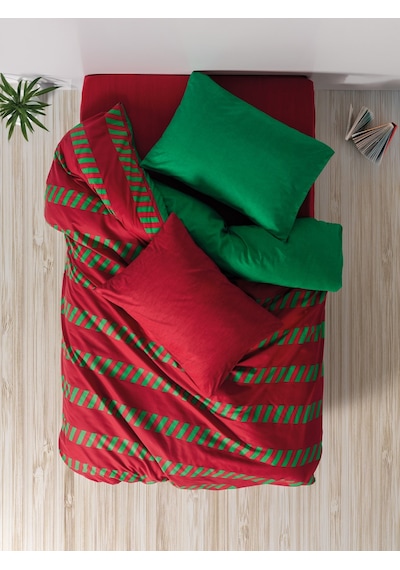 Cozy Home Festive Tek Kişilik Lastikli Çarşaflı Nevresim Takımı Holly Yeşil Yeşil