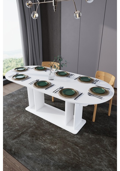 Modern 8 Kişilik Mutfak Yemek Masası %100 Mdf Mutfak Yemek Odası Masası Ym08 Beyaz