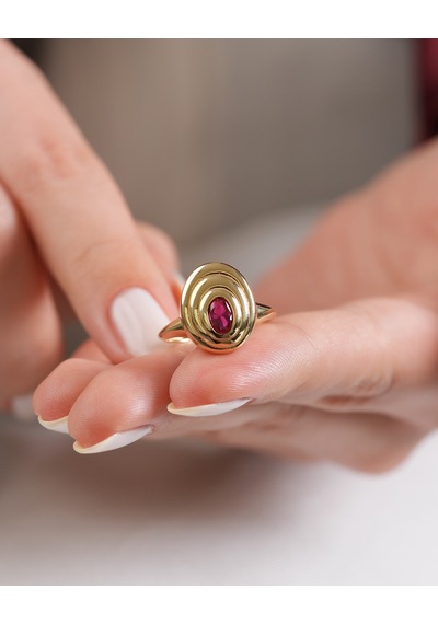 Debora Jewelry 14 Ayar Altın Yuvarlak Model Pembe Taşlı Yüzük