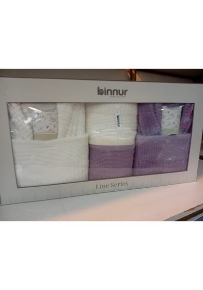 Binnur Line 10 Parça Aile Bornoz Takımı / %100 Pamuk / Aile Seti / Çeyizlik / Günlük / Modern / 1.kalite Beyaz - Lila Binnur Line 10 Parça Aile Bornoz Takımı / %100 Pamuk / Aile Seti / Çeyizlik / Günlük / Modern / 1.kalite Beyaz - Lila