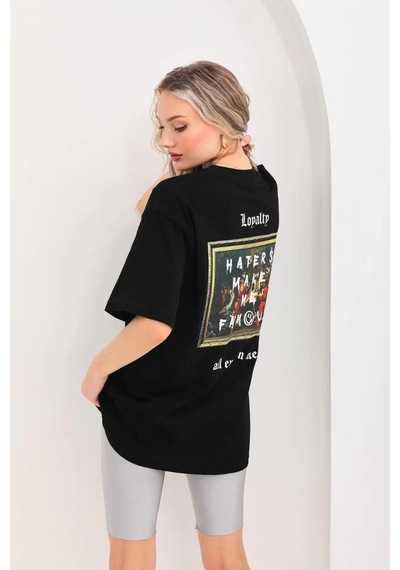 Erkek Baskılı Oversize Kısa Kol T-shirt - Siyah Siyah