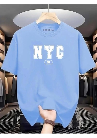 Nyc Baskılı Oversize Tişört Bebe Mavisi