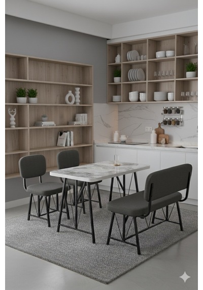 Elfin 70x110 Efes Sabit, 2 Sandalye 1 Bench, Masa Sandalye Takımı, Mutfak Masası Takımı - Antrasit Elfin 70x110 Efes Sabit, 2 Sandalye 1 Bench, Masa Sandalye Takımı, Mutfak Masası Takımı - Antrasit