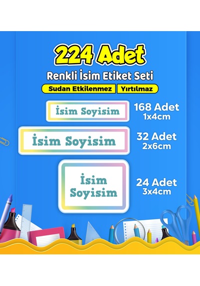Okul Kreş Kişiye Özel İsim Etiket Seti - Model 597 Çok Renkli