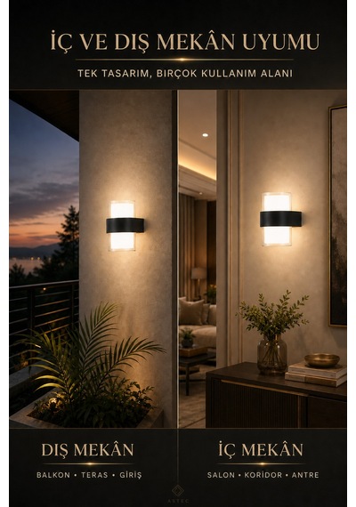Astec Dairesel 12w Led Duvar Aplik 3200k Gün Işığı Siyah İç Dış Mekan Balkon Bahçe 220 Volt Elektrikli