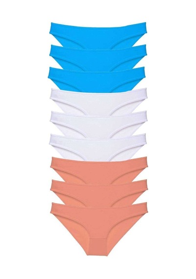 9 Adet Süper Eko Set Likralı Kadın Slip Külot Pudra Beyaz Mavi Beden: Xl Standart