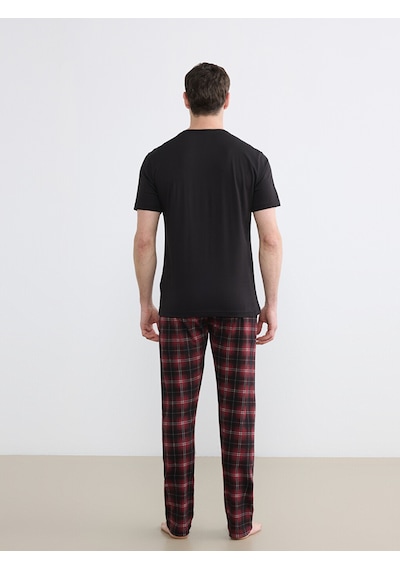 LC Waikiki Lc Waıkıkı Siyah Bisiklet Yaka Ekose Erkek Pijama Üst