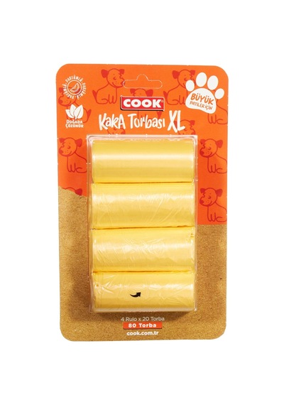 Cook Kaka Torbası, Büyük Boy, 4 Rulo X 30 Torba, 120 Adet, Kavun Kokulu, Turuncu