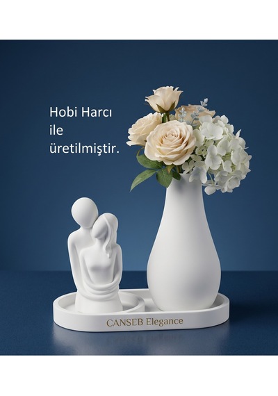 10cm Sevgili Biblo & 13cm Çiçek Vazosu - 17cm Tepsi - Üçlü Set