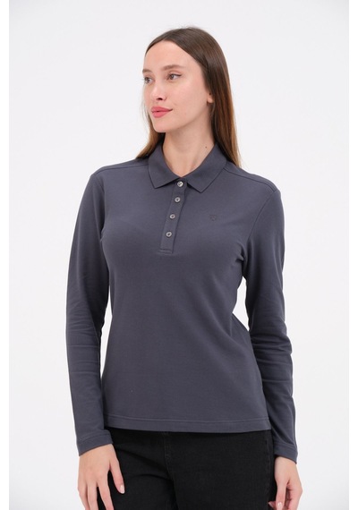 Msw Kadın Uzun Kollu Regular Fit Polo Yaka T-shirt Füme