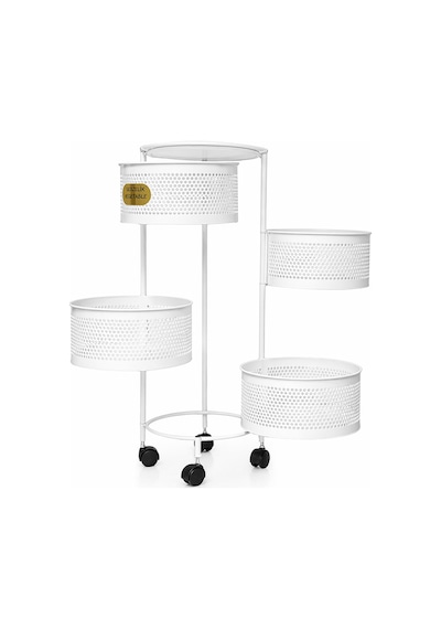 River World Tekerlekli Rengi Beyaz Açılabilen 4 Katlı Çok Amaçlı Metal Raf Mutfak, Balkon, Kiler Çok Renkli