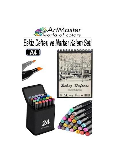 A4 Eskiz Defteri 50 Yaprak 100 Gr 1 Adet 24 Renk Marker Kalem Çift Taraflı Touch Çift Uçlu Eskiz Defteri Boya Seti