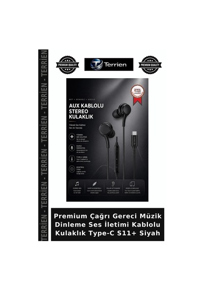 Premium Çağrı Gereci Müzik Dinleme Ses İletimi Kablolu Kulaklık Type-c S11+ Siyah S11+