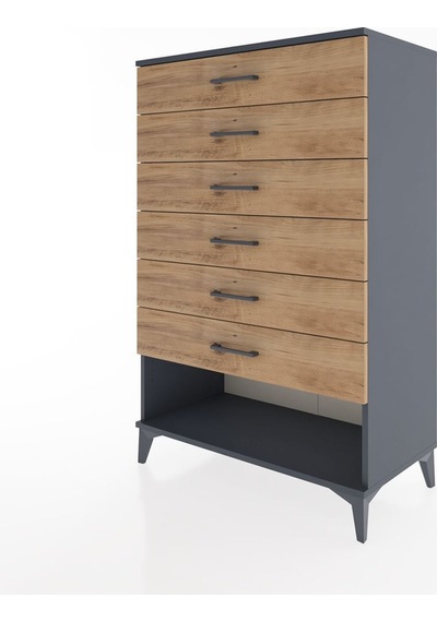 Hyperion Dolap 6 Çekmeceli 88x44x134 Antrasit-çam Antrasit