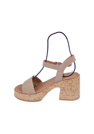 Pullman Hakiki Deri Platform Taban Kadın Sandalet Plm-26158 Vizon Süet