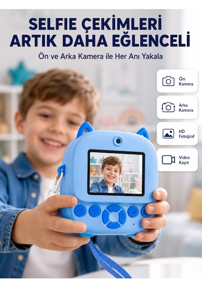 Selfie Özellikli Çocuk Fotoğraf Makinesi Mürekkepsiz Termal Baskı Teknolojisi 1