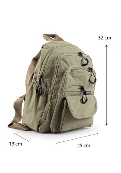 İmaks Küçük Boy 32 Cm Hafif Su Geçirmez Paraşüt Kumaş Çok Gözlü Günlük Kadın Sırt Çantası 8317a Koyu Bej