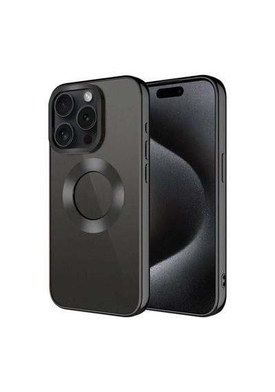 Apple Uyumlu iPhone 15 Pro Max Kılıf Tek Kamera Çerçeveli Logo Gösteren Zore Omega Kapak Siyah