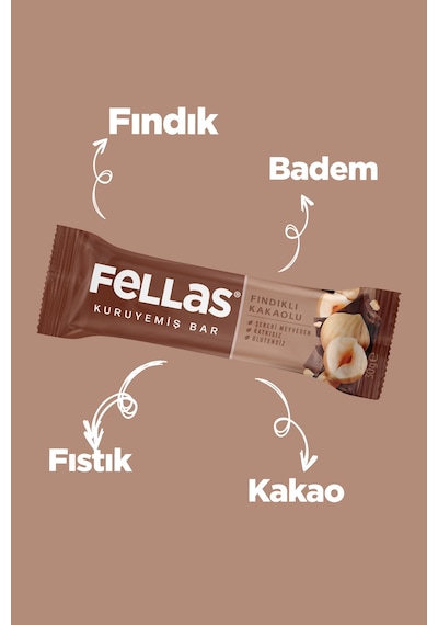 Fındıklı Kakaolu Kuruyemiş Bar 30g x12 Adet