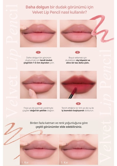 Kremsi e Sahip Dudak Kalemi Ve Kalemtıraş Seti Clio Velvet Lip Pencil Set 01 Rosy Pink