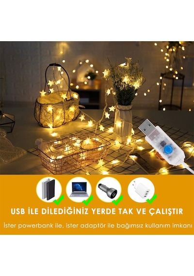 Technosmart 100 Yıldız Ledli 10mt. Kumandalı Usbli 8 Modlu Dekoratif Şerit Led Işık Yılbaşı Süsleme
