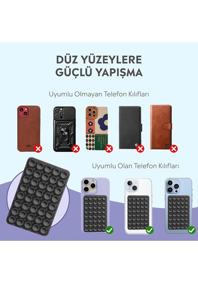 Telefon Arkasına Yapışan Silikon Vantuzlu Telefon Tutucu, Telefon Kılıfı Tutucu, Tüm Cep Telefonu Modellerine Uygun, Araç Telefon Tutucu, Ahtapot, Vakumlu Telefon Tutucu Siyah