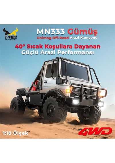 Mn Model Mn333 1/18 Mercedes Unimog U4000 4wd Rc Crawler Offroad Uzaktan Kumandalı Araba Arazi Aracı Model Car Truck Rtr Gümüş Mn-333 +dahili Işık Seti Mnmodel/mn333-sılver