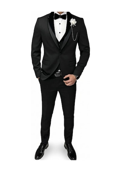 Modmen Damatlık Takım Elbise Smokin Slimfit Siyah