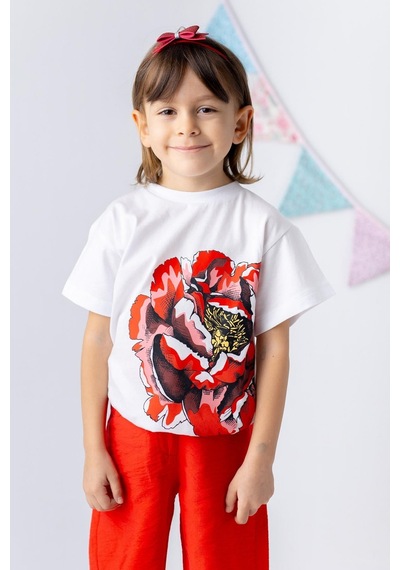 Zeyland Kız Çocuk Gül Baskılı Tshirt-kırmızı Kırmızı