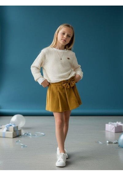 Zekids Kız Çocuk File Bluz Kadife Şort Etek Takım-16448 Çok Renkli