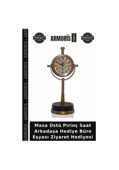 Masa Üstü Pirinç Saat Arkadaşa Hediye Büro Eşyası Ziyaret Hediyesi Pirinç Sarısı
