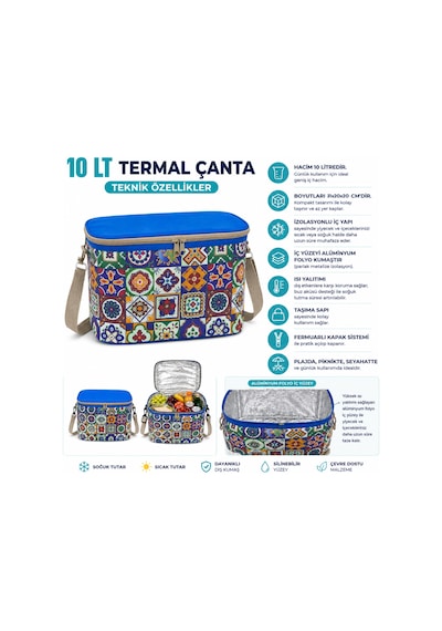 10 Lt Desenli Termal Çanta-yemek Çantası-içecek Çantası-468 Çok Renkli