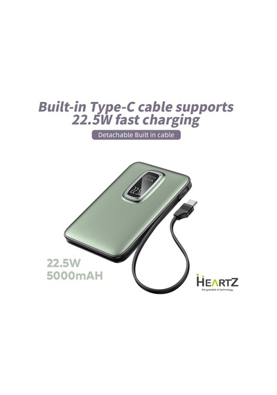 Magnetic Power Bank 5000 Mah Kablosuz Hızlı Şarj Led Gösterge Ekran Magsafe Uyumlu 22.5w Pd Qc Taşınabilir Şarj Cihazı Standlı Kendinden Kablolu Type-c Usb Powerbank Güç Kaynağı Fast Zümrüt Yeşil
