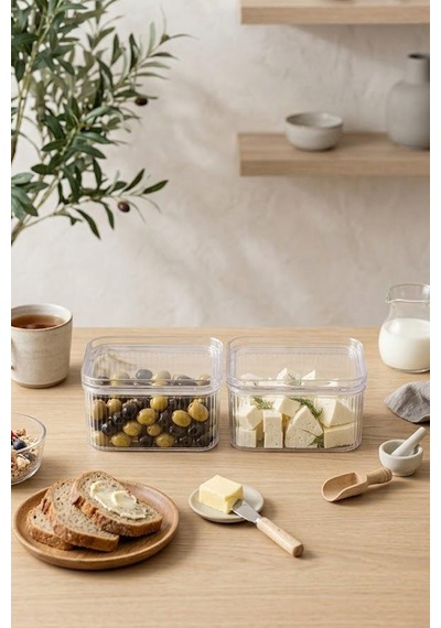 2'li Etiketli Vakumlu Dikdörtgen Saklama Kabı-kahvaltılık 900 Ml Beyaz
