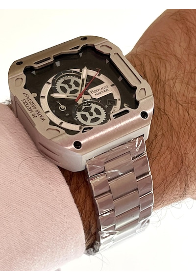 Ferrucci Kare Kadran Silver Renk Fonksiyonları Aktif Takvimli 45mm Kasa Çap Erkek Kol Saati Gümüş