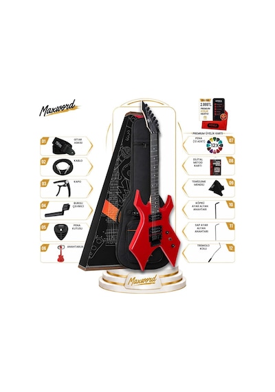 Maxword Gt-line-rd Profesyonel Warlock Kasa Hh Elektro Gitar Seti Kırmızı