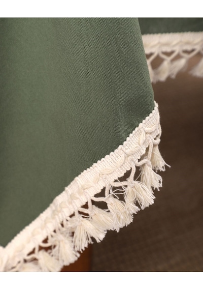 Dnc Home Tekstil  Premium Keten Haki Ponponlu Masa Örtüsü 001