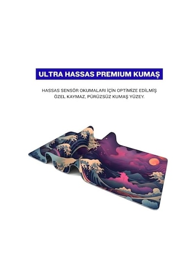 8 Farklı Desenli Baskılı Model Black Deer Xxl Gaming Mouse Pad 90x40 Cm Dikişli Kenar, Kaymaz Taban, Dijital Tasarım, Hassas Takip, Ultra Geniş Oyuncu Mousepad Japon Dalgası 90x40 Cm