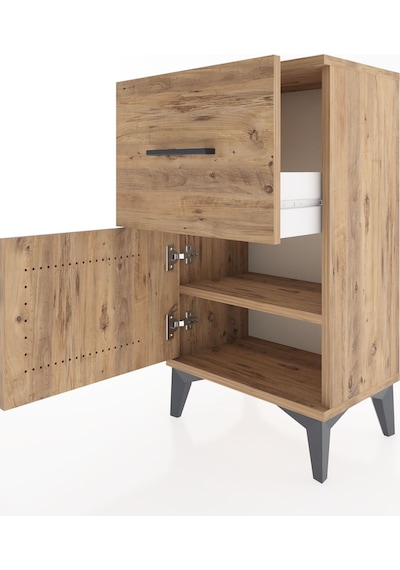 Arges Komodin 3 Raflı Tek Kapaklı 44x30x80 Çam-çam Çam