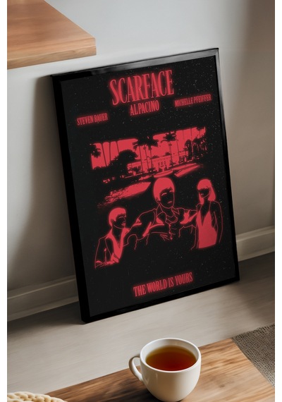 Scarface Siyah Ahşap Çerçeveli Poster, Film Duvar Tablosu