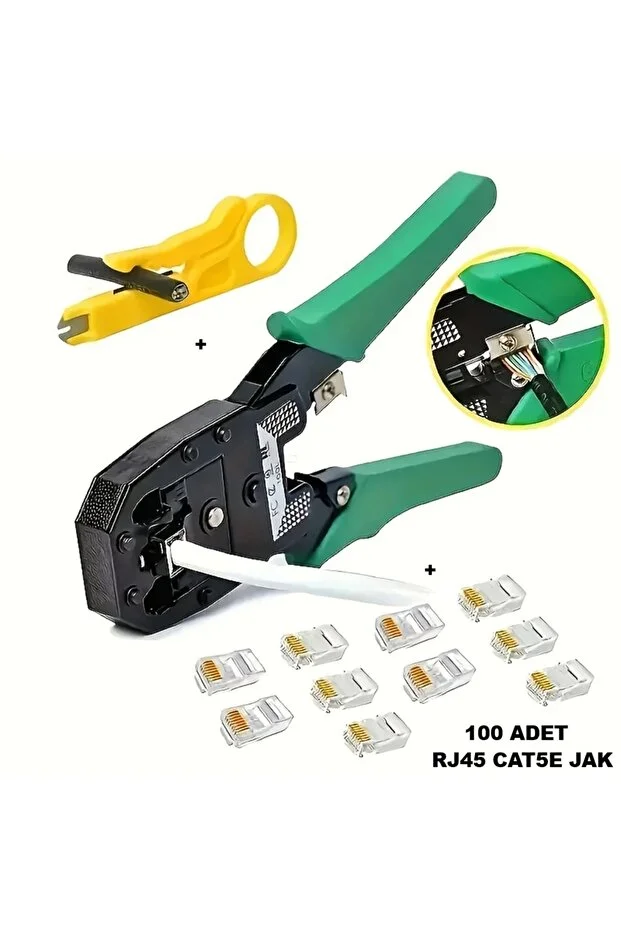 2in1 Set Rj45 8p8c Cat5e/cat6 Rj11 Utp Jak Sıkma Cakma Pensesi İnternet Ethernet Sıkma Pensesi + 100 Adet Jak