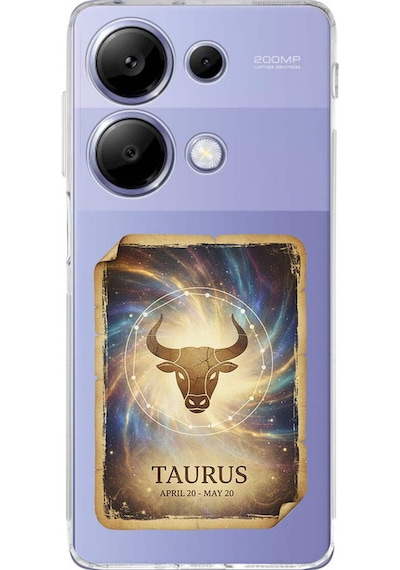 Redmi Note 13 Pro 4g İle Uyumlu Burç Kartları Boğa Tasarımlı Şeffaf Silikon Kılıf Şeffaf