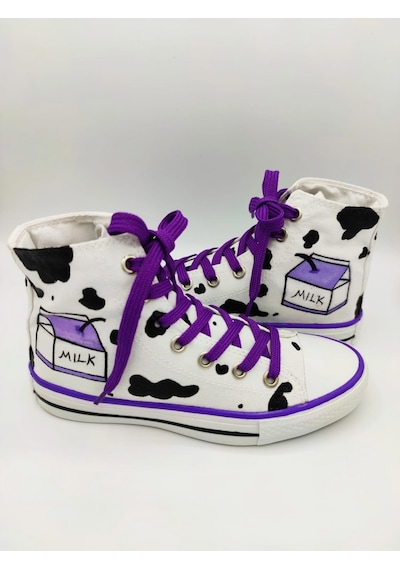 El Boyaması Milk Convers Modeli Sneaker Günlük Spor Ayakkabı (518920489) Beyaz