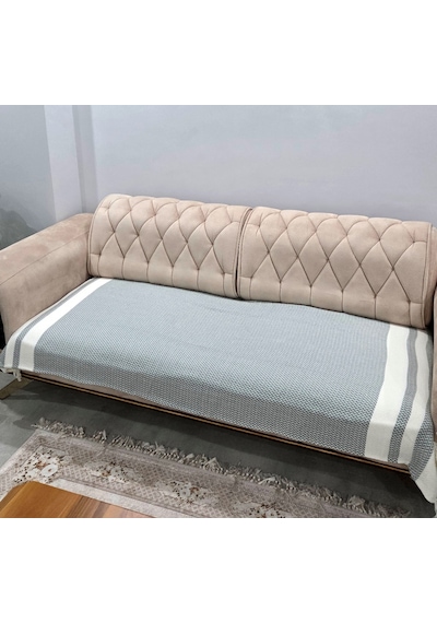 Özdilek 2 Adet Pamuklu Oturma Yerini Örten Zigzag Koltuk Örtüsü 80x210 - Haki Yeşili