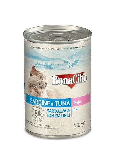 BonaCibo Ezme Sardalya ve Ton Balıklı Konserve Yetişkin Kedi Maması 400 G