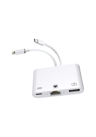 3 İn1 Şarj Adaptörü Lightning Type-c Girişini Kamera Fotoğraf Makinesi Lan Ethernet Girişine Çevirici Dönüştü