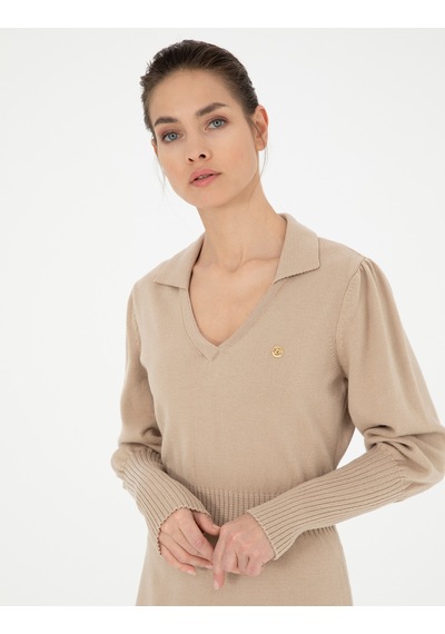 Pierre Cardin Kadın Krem Regular Fit Triko Elbise 50280227-vr071 Beyaz