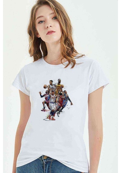 Basket Basketbol Spor Baskılı Beyaz Kadın Tshirt
